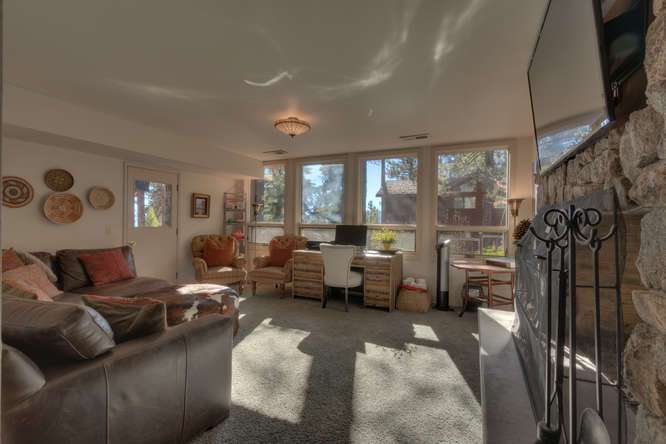 Lower level family room with walk off to brick patio | Lake Tahoe Real Estate