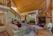 Spacious living room with vaulted pine ceilings| Kings Beach Real Estate