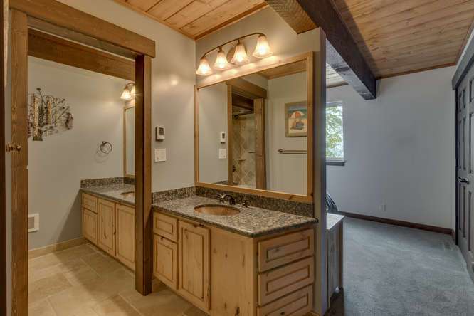 Master Bathroom with Dual Sinks in Remodeled Alpine Meadows Townhouse For Sale