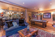 Saloon featuring bar, pool table, media area and bathroom | Homes For Sale Lake Tahoe