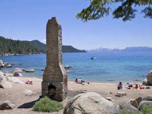 Chimney Beach Lake Tahoe for dog friendly beaches in Lake Tahoe blog post