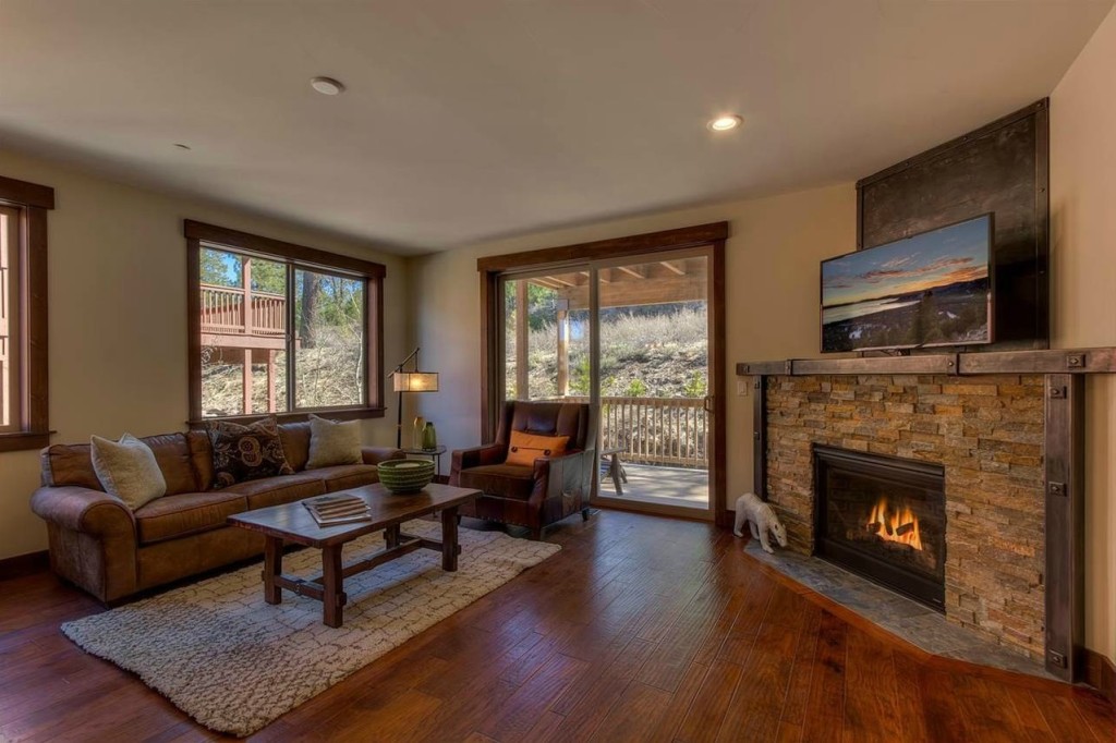 Image of living room and fireplace for The Boulders Condos Truckee, CA